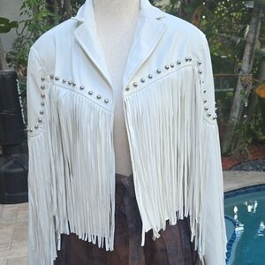 Elegant White Fringe Studded Blazer